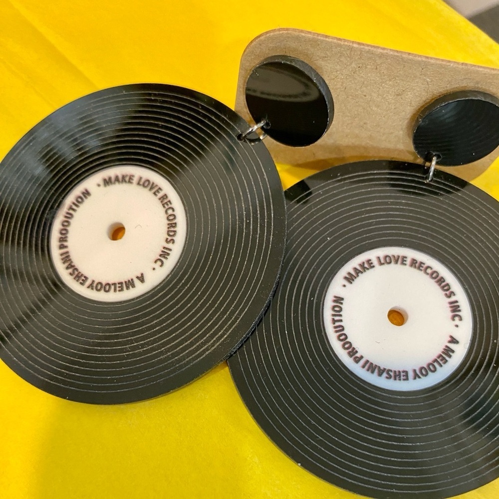 Black Vinyl Record Earrings - Novelty Music Jewelry